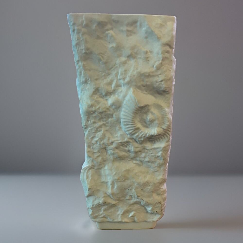 Vintage 7.5” Bisque Ammonite Fossils Vase by Kaiser Porcelain West Germany 1970s